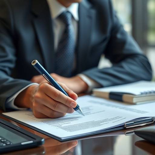 Lawyer working at a desk with legal documents, symbolizing legal compliance.